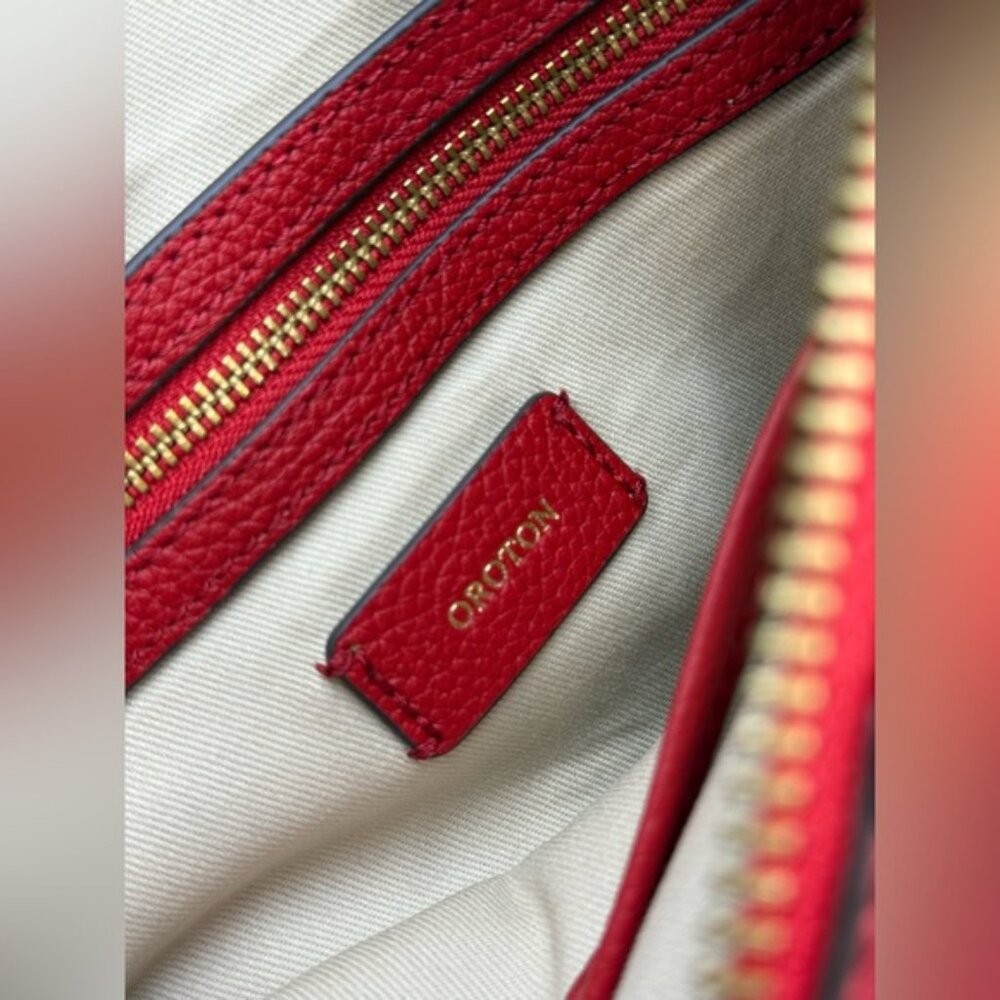 🆕 OROTON 🧿 NWOT Lily Zip Top Leather Crossbody, Red - Picture 13 of 16